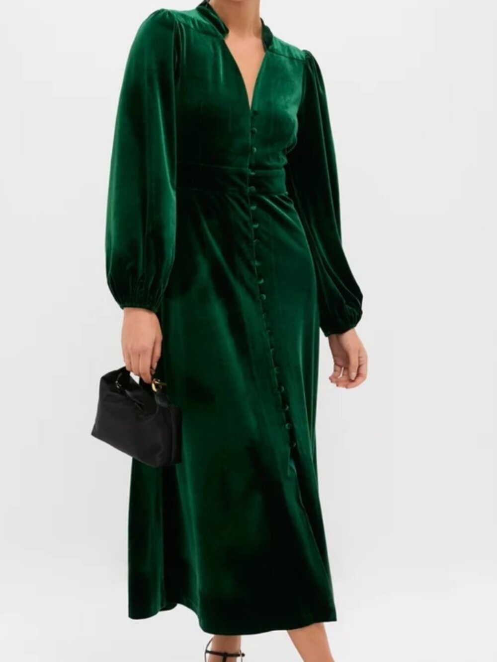 NWT Tuckernuck Serena Midi Dress sz XXS Green Velvet Balloon Sleeve Romantic